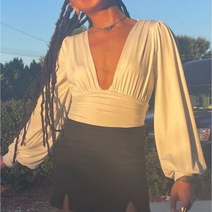white deep v neck bodysuit